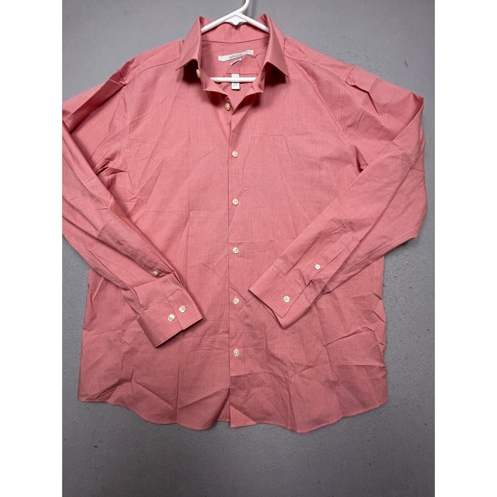 Perry Ellis Portfolio Dress Shirt 100% Cotton Red Check XL 17 Size 34/35 Mens